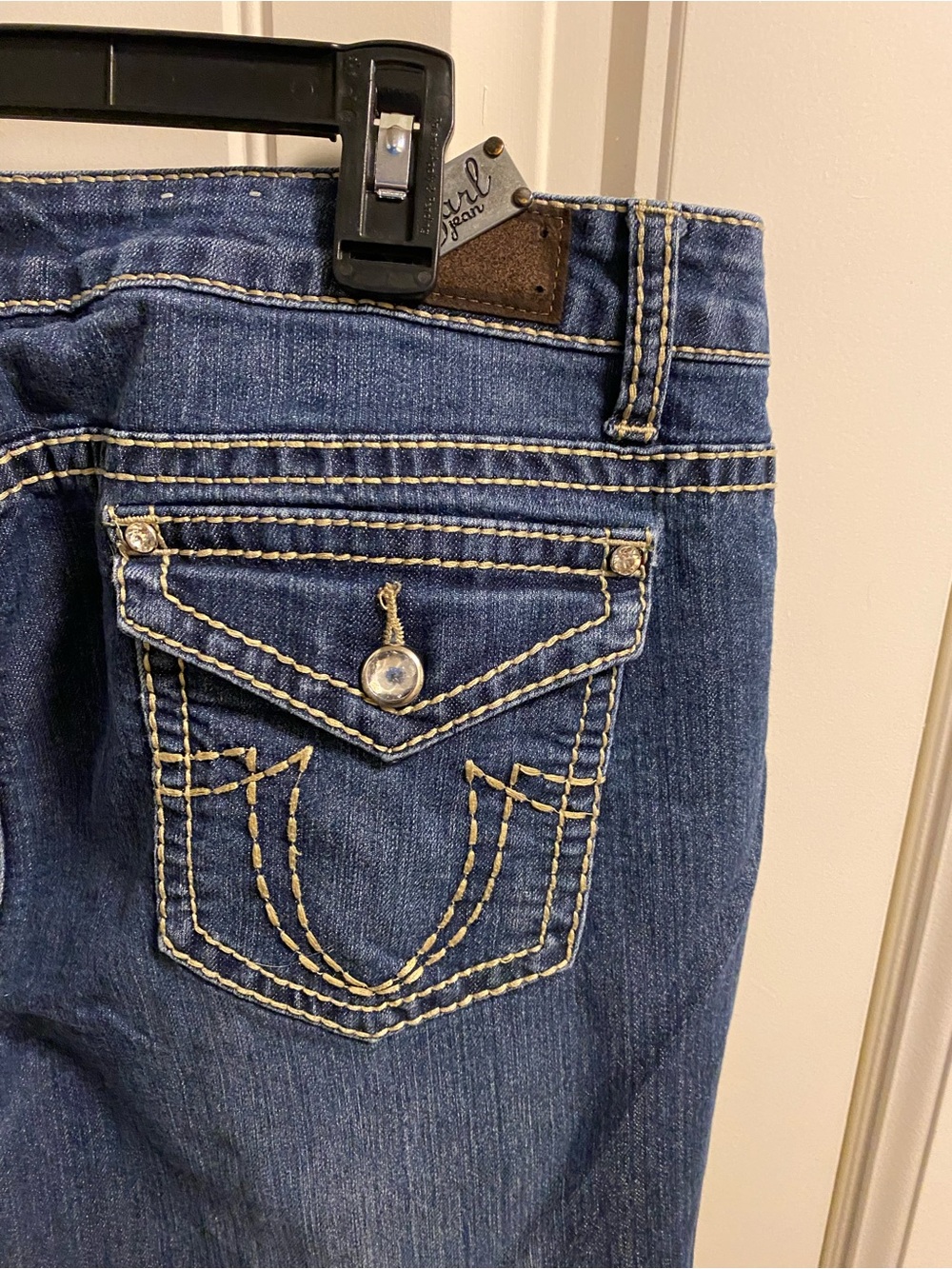 Earl Jean 14 Stretch Blue Jeans Denim Capris Rolled Cuff Bling Capri Length - Picture 7 of 8